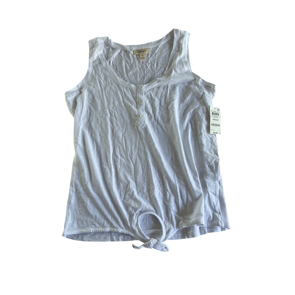 Style & Co Womens White Tie Front Henley Tank Top Shirt Medium NEW